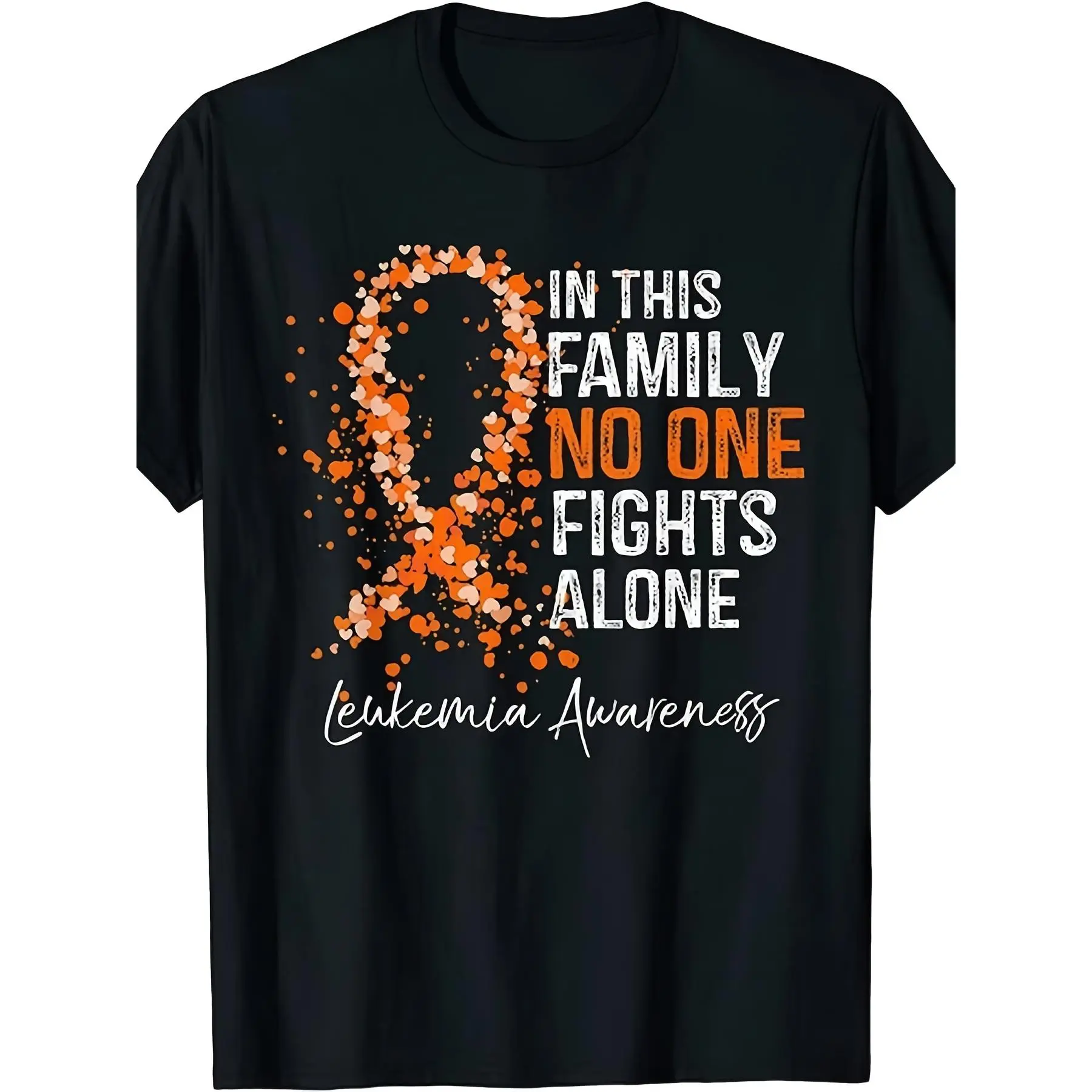 [100% Cotton] 100% Cotton Men's Plus Size T-Shirt, Leukemia Awareness Ribbon Graphic Tee, Family Support Message Shirt, Casual Cotton Short Sleeve Top For Daily Wear