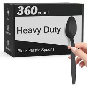 360 Count Black Plastic Spoons Disposable, , Heat Resistant, Solid and Durable Disposable Spoons Heavy Duty Bulk,  Spoons plastic disposable for Party