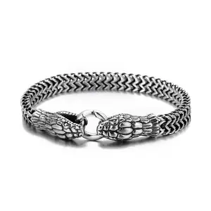 Titanium Steel Vintage Snake  Stainless Steel Hip-Hop Double Snake Head Men's  Retro Feel Charm Heart Matching jade bracelets girlfriend bff