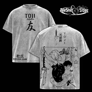 Toji Fushiguro Tee – Jujutsu Kaisen Anime Vintage Washed Oversized Heavy Cotton T-Shirt, Sorcerer Killer Manga Panel Graphic Streetwear Top for Anime Fans TRK