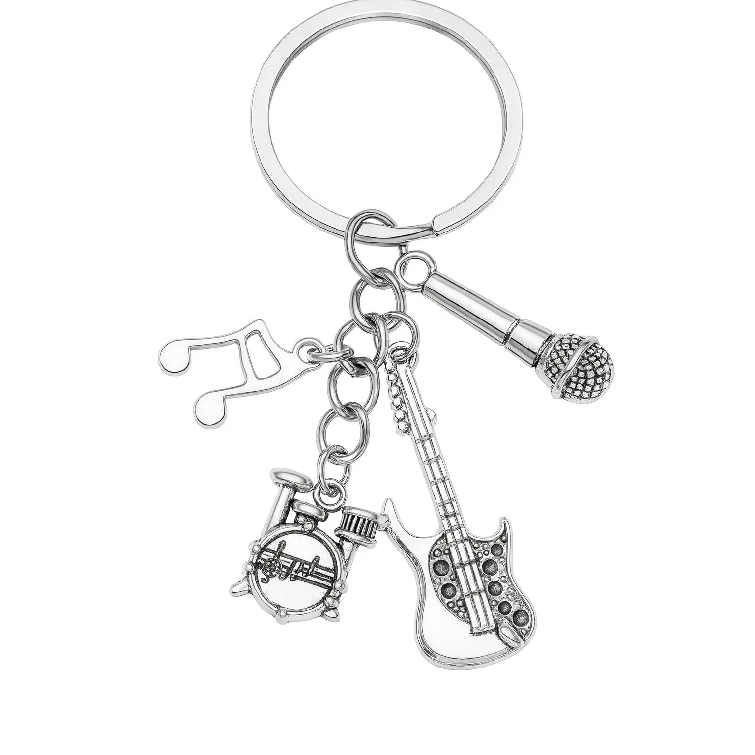 SUPAC Alloy Musical Instrument Keychain - Unisex 1.38 Inches Split Ring Keychain with Guitar, Microphone, Drum, Note Charms, Gift Ideas
