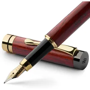 Fountain Pen Set, Luxury   - Medium Nib,  Case; Includes 6 Ink Cartridges, Ink Refill Converter -Journaling, Calligraphy; Drawing, Smooth Writing [Rosewood]
