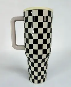 HydroJug Retro Checkerboard Pattern 40oz Tumbler with Lid & Straw - Leak-Proof Insulated Cup for Coffee, Water & Iced Drinks Keeps Drinks Cold 24Hq Drinkware Flasks Mug Bottles Bottled Portable