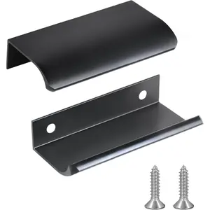 5 Pack Modern Style Finger Edge Pull Furniture Drawer Handles Hidden Cabinet Kitchen Drawer Handles Knobs, Black 80(64) mm