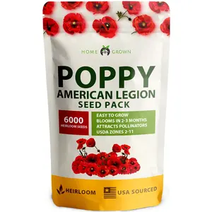 Home Grown Poppy American Legion Flower Seeds - 6000 Heirloom Seeds for Vibrant Red Blooms - USDA Zones 2-11 - Quick Germination in 7-14 Days - 400 Sq Ft Coverage - Easy to Grow for Beginner Gardeners