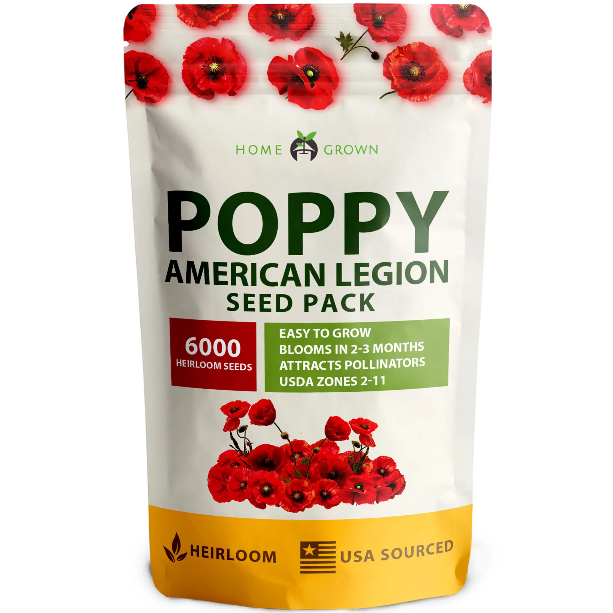 Home Grown Poppy American Legion Flower Seeds - 6000 Heirloom Seeds for Vibrant Red Blooms - USDA Zones 2-11 - Quick Germination in 7-14 Days - 400 Sq