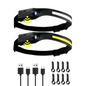 VEVOR 2PCS Rechargeable Headlamp, 350 lumens 230° Wide Beam, 6 Lighting Modes IPX4 Waterproof LED Head Lamp, with Motion Sensor for Camping, Cycling