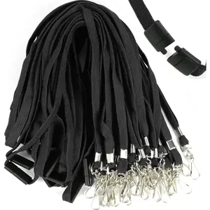 25PCS Lanyards Safety Black Lanyards Neck Flat Premium Breakaway Badge Lanyard with J-Hook for ID Nametag Badge Holder (Black) Neck strap is 34inch - Home Improvement.