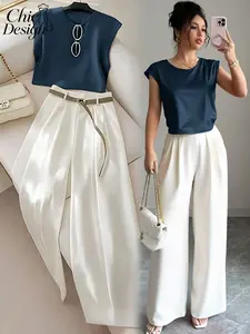 Elegant Satin Silky Backless Long Pants Set, High-Waisted Flowing Floor-Length Pants, Fashionable Casual Two-Piece for Spring & Autumn