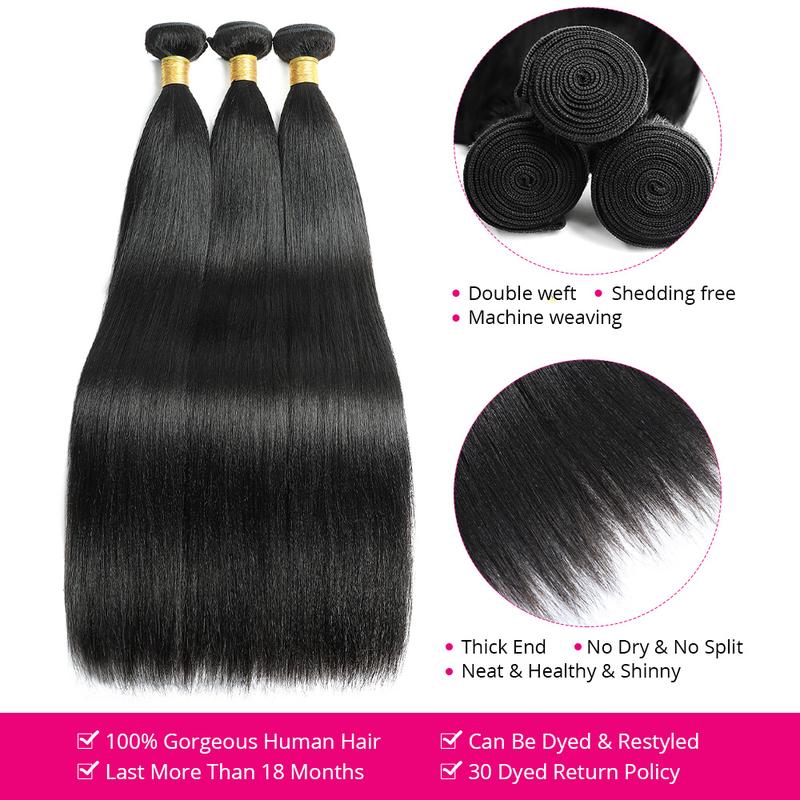 Brazilian Yaki Straight Hair Bundles 1 3 4 Bundles Human Hair Weave Raw Hair Bundles for Quick Weave