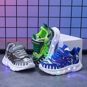 NewYoungsters' LED Dinosaur Sneakers - Boys' Glow-in-the-Dark T-Rex Sneakers with Flashing Lights, Camouflage & Solid Patterns, Hook-and-loop Fastener Closure, Ages 1-6, Perfect Casual Play, Seasonal Youngsters's Shoes|         Dinosaur Theme Footwear