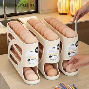4 Layer Rolling Egg Rack, Space Saving Side Door Design, Holds 30 Eggs, Smooth Finish, Convenient Handle, Kitchen and Fridge Storage
