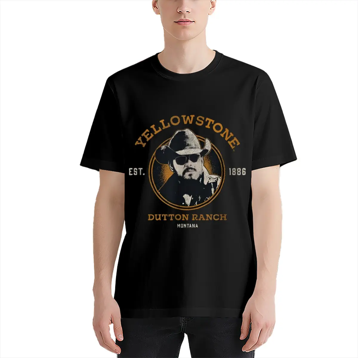 Yellowstone Tv Show Inspired Dutton Ranch Graphic T-Shirt, Printed with Est 1886 Montana Ranch And Rip Wheeler Elements Official Style Fan Merch Crew Neck Short Sleeve Tee, Soft All-Season Comfy Casual Top for Series Fans, Machine Washable