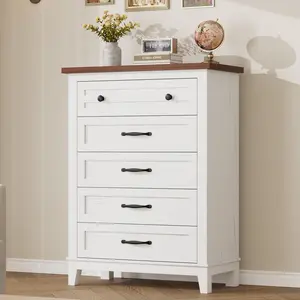 5-Drawer Vertical Dresser for Small Spaces – Modern Wooden Tall Chest – Adjustable Feet – Large Capacity Storage – Perfect for Bedroom, Living Room, Hallway, or Apartment – Freestanding Organizer