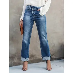 VVZ 2026 Women's High Waist Straight Leg Stretch Denim Pants, Casual Office Slim Fit Trousers Jean