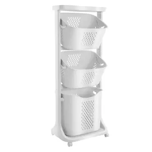 3 Tier Laundry Hamper Basket Sorter W/Wheels & Handle,Clothes Storage Organizer Rolling Cart For Bathrooms Bedrooms, 360° Pulley/Smiley Arc Design, For Clothes,Toiletries,Snacks