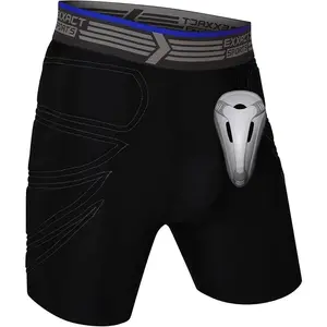Boy's Padded Sliding Shorts with Hard Protective Cup (Black)