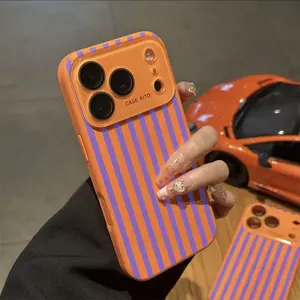 Bold High-Contrast Stripe Print Smartphone Case, Ultra Skin-Friendly Touch, All-Inclusive Lens Cover for iPhone 17/16/15/14/13/12, Retro Summer Vibe Cellphone Accessory for Handheld Devices Lovers of Understated Eye-Catching Style