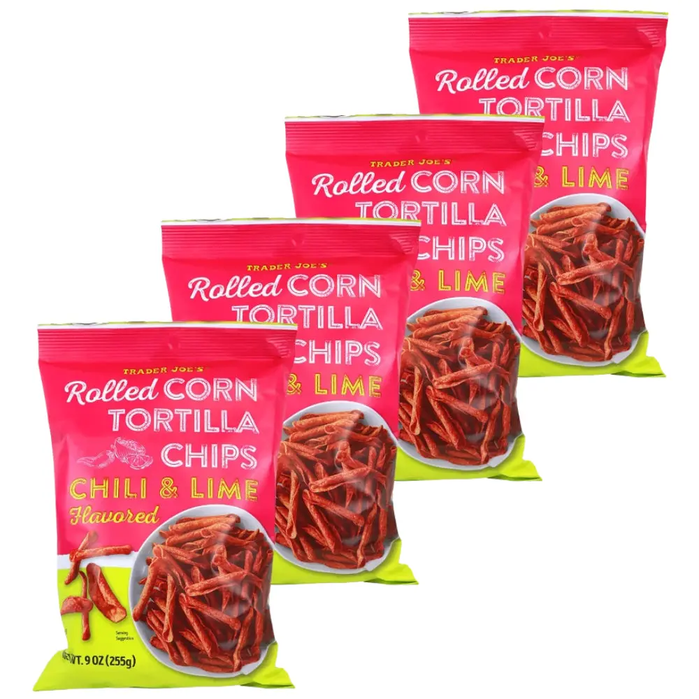 Trader Joe's Chili Lime Rolled Corn Tortilla Chips Gluten Free 4 Pack