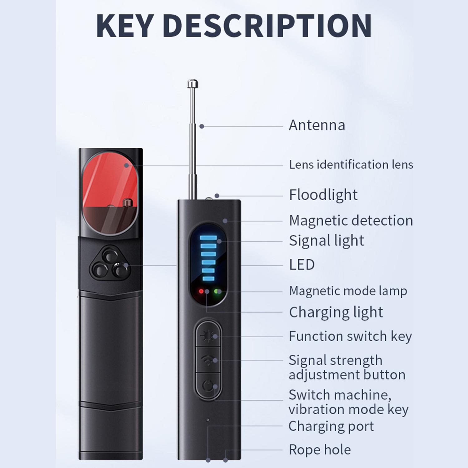 Hidden Camera detector GPS Tracker Device for Hotel, Airbnb, Travel, Car, Bathroom, Office, Wireless Signal Infrared Scanner, Anti-Positioning Monitoring, Hotel Anti-Spy Detector Security Detection Automatic Alerts Remote One Black Portable Protection