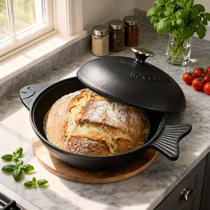 6.4 Quart Enameled Cast Iron Dutch Oven with Lid – Dual Handles – Oven Safe up to 500° F or on Stovetop - Use to Marinate, Cook, Bake, Refrigerate and Serve pots and pans set butter bell