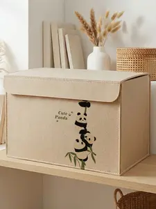 Panda Pattern Storage Box, 2D Print Felt Texture, Lids Included, Ideal for Clothes Snacks Files, Perfect for Renters Students Moms