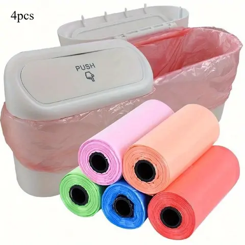 1 Set Garbage Bags, 4 Rolls Mini Waterproof PVC Plastic Trash Bags, Durable Compact Storage Solution for Car and Office Cans