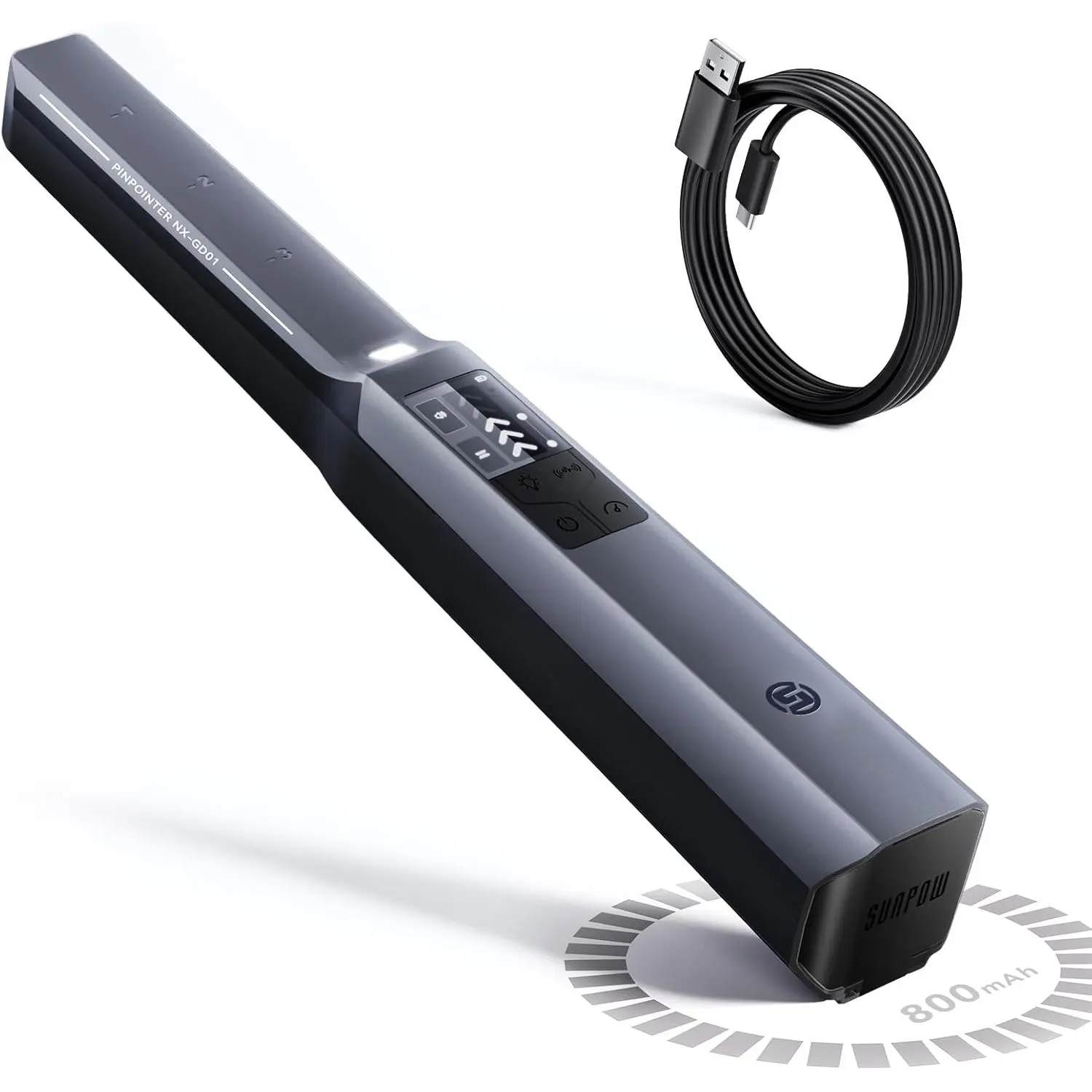 GD01 Handheld Metal Detector Pinpointer for Kids - Rechargeable 800mAh, IP68 Waterproof, 6in, 360° Side-Scan Detection, Easy-to-Read LCD Display, Audio Alert, Steady Adjustable High Sensitivity, 4 Modes, Mute, Flashing, SOS, Ideal for Rivers, Beaches