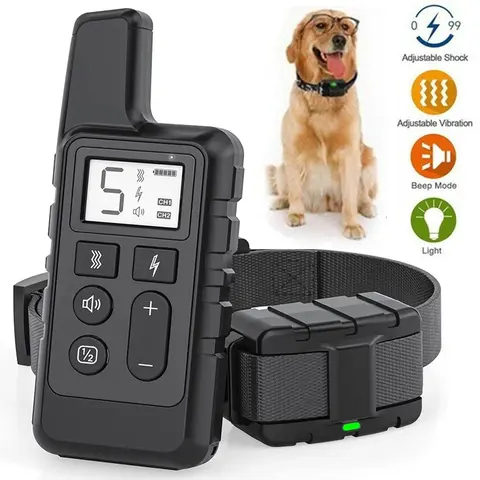 Black Rechargeable Shock Collar,  LCD Dog Training Collar with Remote, for Small Medium Large Dogs with Beep, Vibration, Safe Shock Modes (10-120 Lbs)