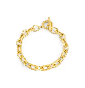 Aprilery Elegant Link Bracelet With Textured Oval And Round Chain – T Bar Closure Jewelry