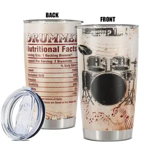 20oz Tumbler, 1 Count Drum & Letter Pattern Insulated Tumbler, Drinking Cup for Home Office School, Gift for Drummer, Drinkware