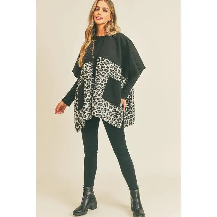 Leopard Pocket Kimono, Wrap, Cape
