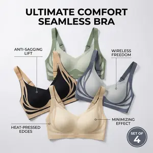 4pcs Women's Comfortable Casual Bras, Contrast Color Soft Breathable Anti-Gravity s Bras, Elegant Fashion Wireless Casual Attire, Sexy Tank Tops