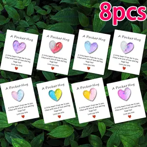 48pcs Multicolor Gradient Heart Hug Cards, Positive Message Card, Transparent Resin Hearts with Encouragement Words, Valentine's Day Gift, Birthday Present