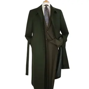 Divine Drapes Collection: Green Black Diamond Wool Gabardine Duster Coat
