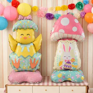 Easter Bunny Mushroom Bow Tie Chicken Balloons, Balloon Animals, 2pcs 47 Inch Standing Party Decorations, Indoor Outdoor Festival Atmosphere