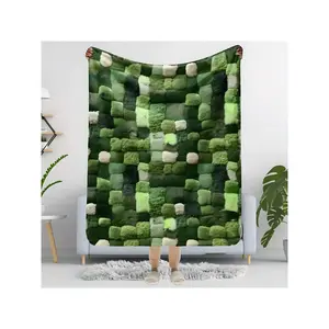Luxuriously Soft Green Patchwork Faux Fur Throw Blanket