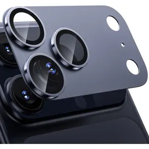for iPhone 17 Pro Camera Lens Protector - [Military Grade Shatterproof] [Strong Adhesion] Metal Aluminum Alloy Tempered Glass Camera Screen Protector, Blue Titanium