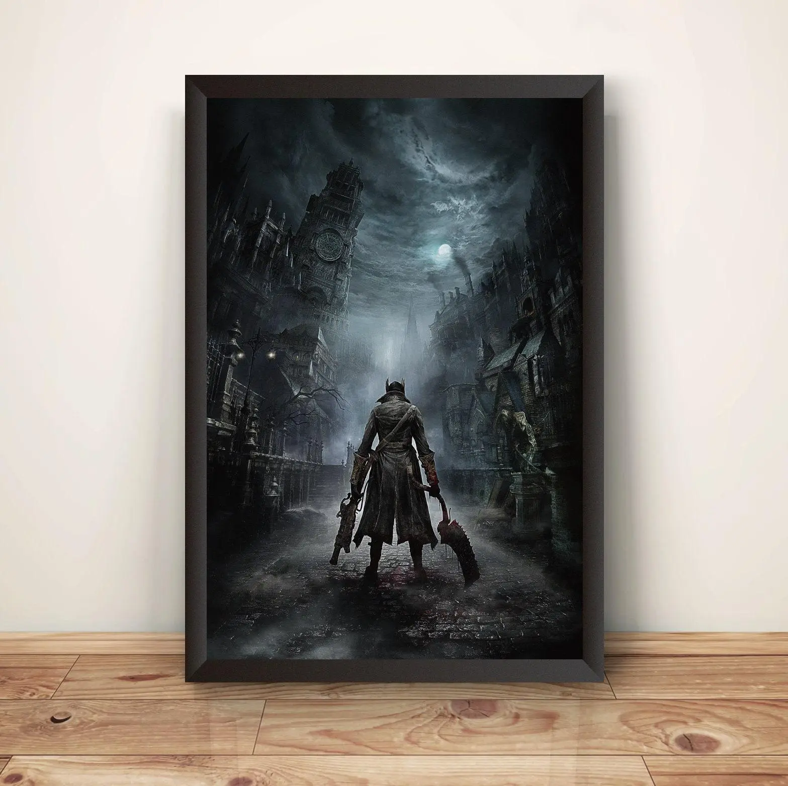 Bloodborne Hunter Yharnam unframed Poster, Gothic Horror Gaming Wall Art, Dark Fantasy Bedroom Decor, Retro Gamer Room Decor, Video Game Art Print