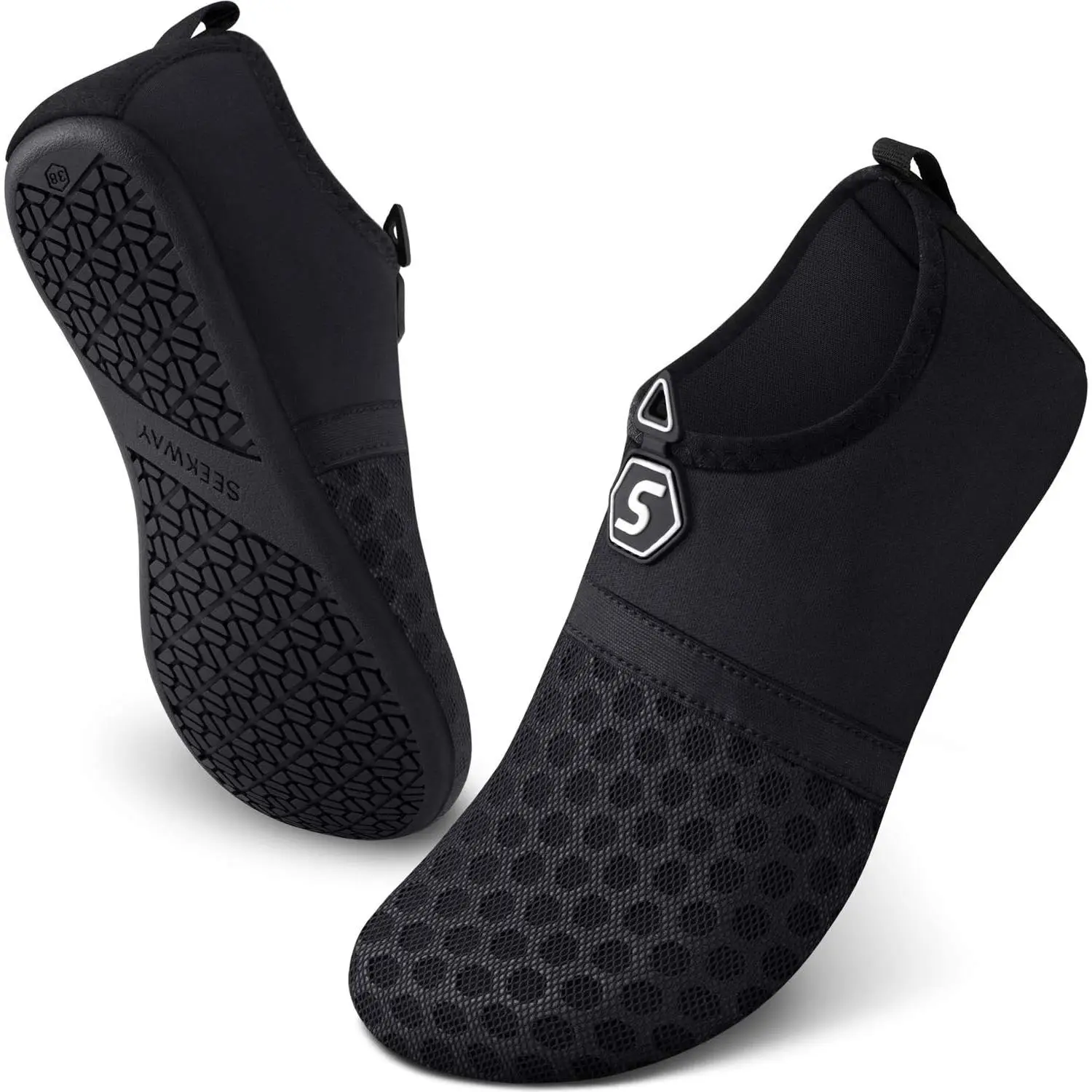 Unisex Water Sports Quick-Dry Aqua Socks - Barefoot Slip-On, Elastic Neck, Spandex Upper - for Beach, Pool SK001