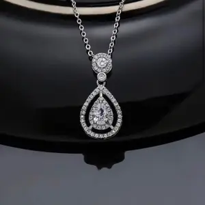 Cubic Zirconia Water Drop Pendant Necklace