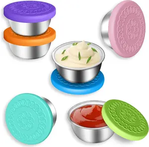 6Pack 1.6oz Small Condiment Containers with Lids, Salad Dressing Container To Go, Reusable Stainless Steel Sauce Containers for Lunch Bento Box, Leakproof Dipping Sauce Cups for Picnic and Trave Kitchen Food Storage Storage Colorful Plastic