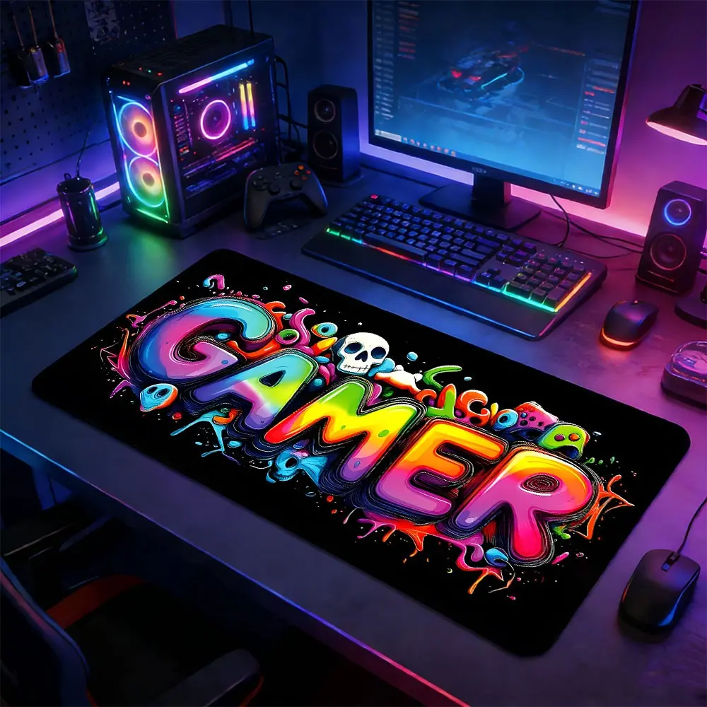 Colorful Gamer Graffiti Gaming Mousepad, Non-Slip Rubber Base Stitched Lock Edge Desk Mat, Meme Style Design Desk Pad, Durable Computer Accessory, Desktop Accessory for Home Office & Gaming Setup, Ideal Gift for Gamers & Gaming Enthusiasts
