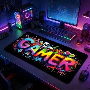 Colorful Gamer Graffiti Gaming Mouse Pad, Mousepad, Non-Slip Rubber Base Stitched Lock Edge Desk Mat, Meme Style Artistic Design Desk Pad, Durable Computer Accessory for Home Office & Gaming Setup, Ideal Gift for Gamers & Gaming Enthusiasts