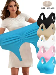 PLUS SIZE Women's Wireless Push  Up Bra, No Padding,Double-layer iiner Fabric,Comfort Seamless Vest,Breathable Mesh Design Casual All-Season Underwear, Seamless Brassiere