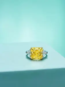 Lit Jewelry | Yellow Square Shape Lap Created Gemstone Ring 925 Sterling Silver Ring