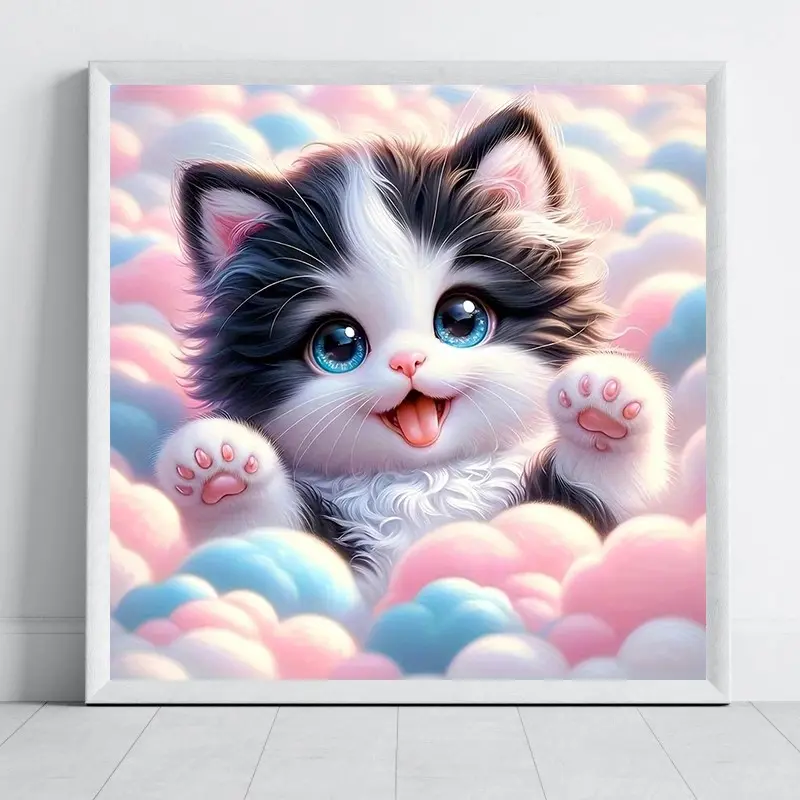 Cute Cat Diamond Painting Kit, Adult Art Craft Set, Frameless DIY 5D Diamond Art, Home Decor, Perfect Gift for Holidays