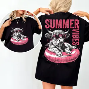 Summer Vibes T-Shirt |   Highland Cow Retro Summer Graphic Tee |   Funny Beach Shirt |   Trendy Summer Outfit |   Perfect Gift – Trending Now!