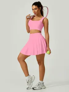 Women's Solid Color Sports Skort, Lightweight Athletic Skirts, Casual High Stretch Tennis Skort for Daily Wear, Ladies Sportswear for Indoor Outdoor Wear