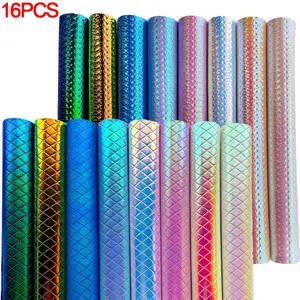 16 Rainbow Holographic PVC Fabric Backing, Rhombus Embossed Pattern, Laser Rainbow Vinyl for DIY Quilting, Bow Jewelry Making, A4 Size